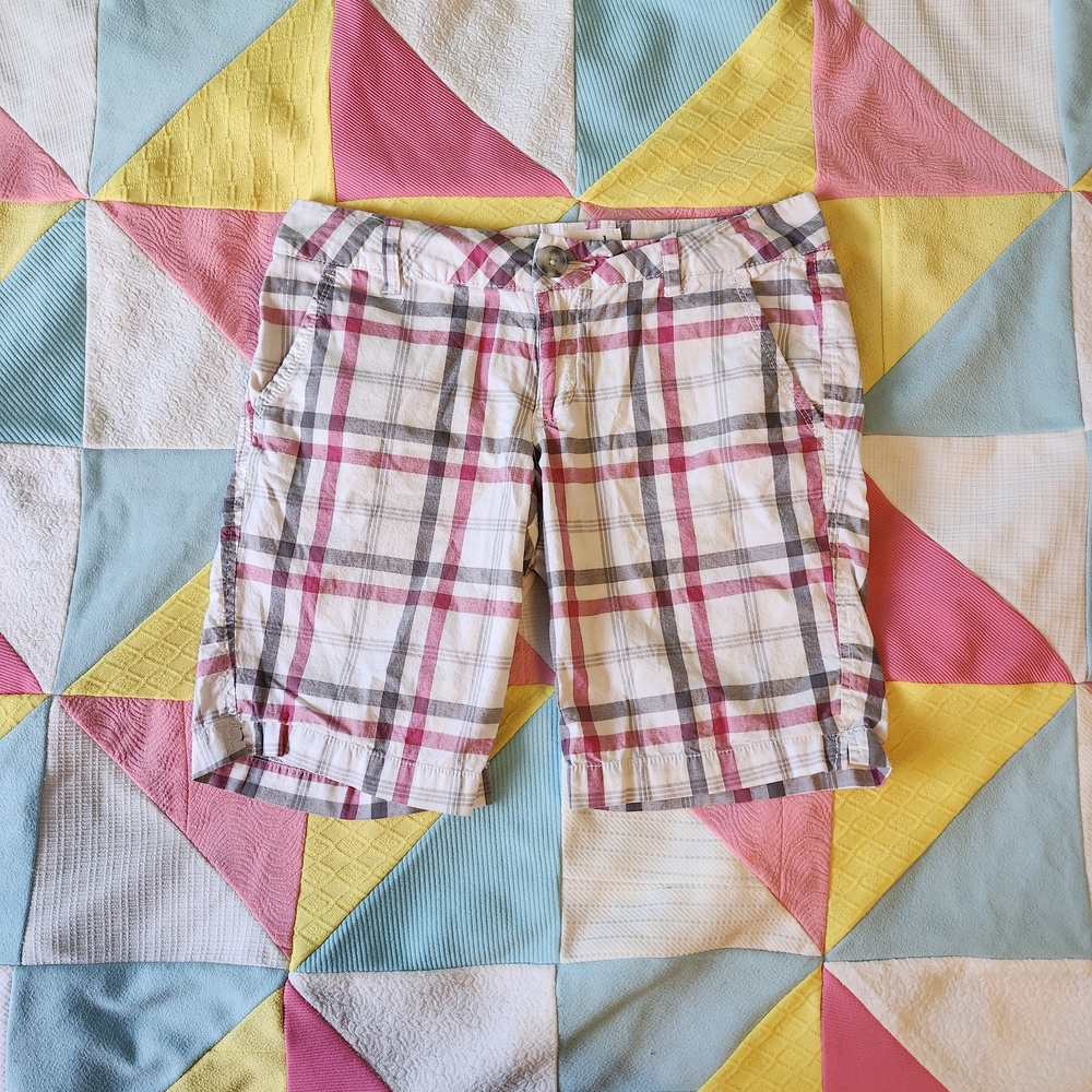 Aeropostale Women's Checkered Shorts - Red, White, Gray